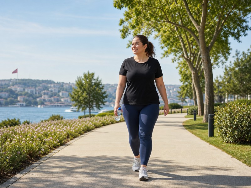 Patient enjoying active lifestyle and walking outdoors after gastric sleeve surgery recovery